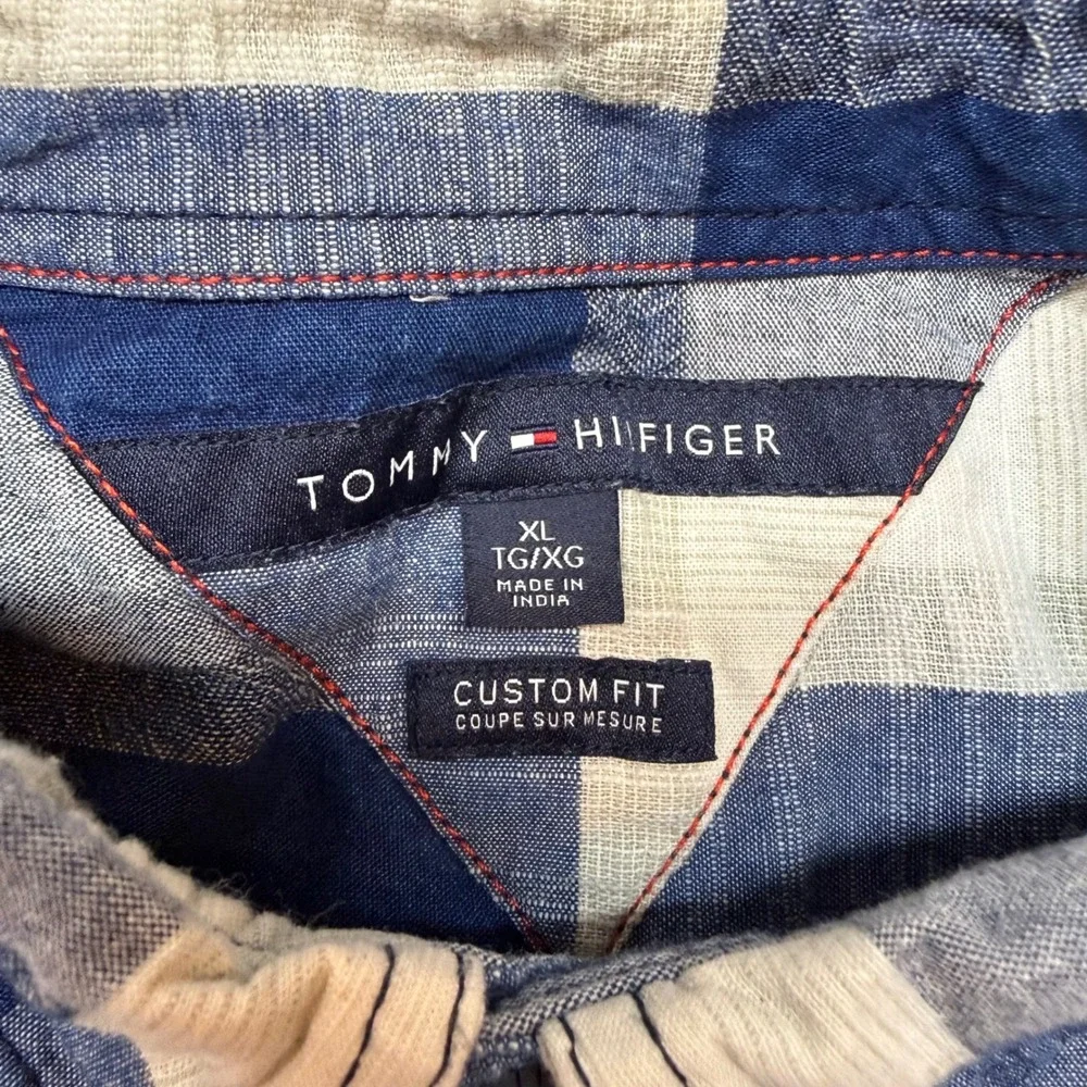 Tommy‎ Hilfiger Custom Fit Shirt Mens XL Buffalo Plaid Blue White Button Down